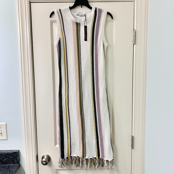cupcakes & cashmere Striped Midi Dress - White, Purple, Yellow, Green, Pink - Picture 1 of 7